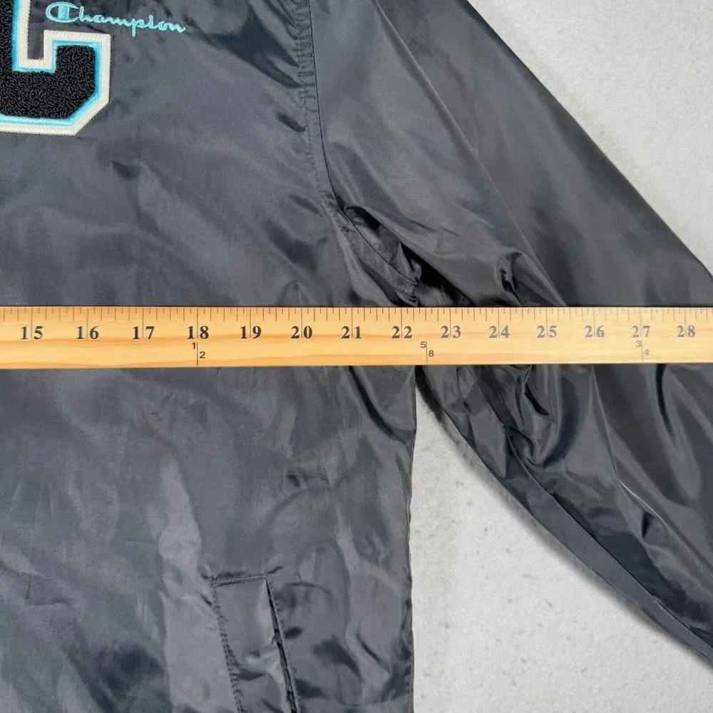 Champion Hooded Windbreaker‎ Jacket Mens Medium Standard Fit Black Fleece Hood